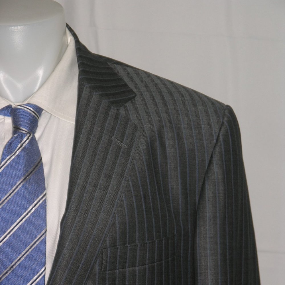 David August Bespoke Gray Yacht Striped Two Button Suit Jacket 44L